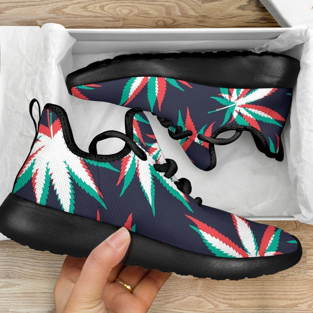 Trippy Hemp Leaves Reggae Pattern Print Mesh Knit Shoes