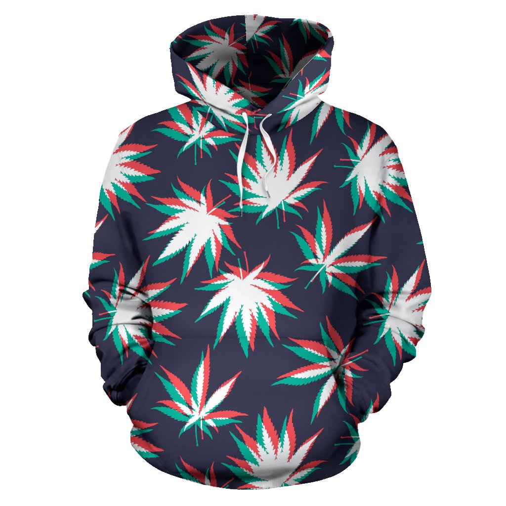 Trippy Hemp Leaves Reggae Pattern Print Pullover Hoodie