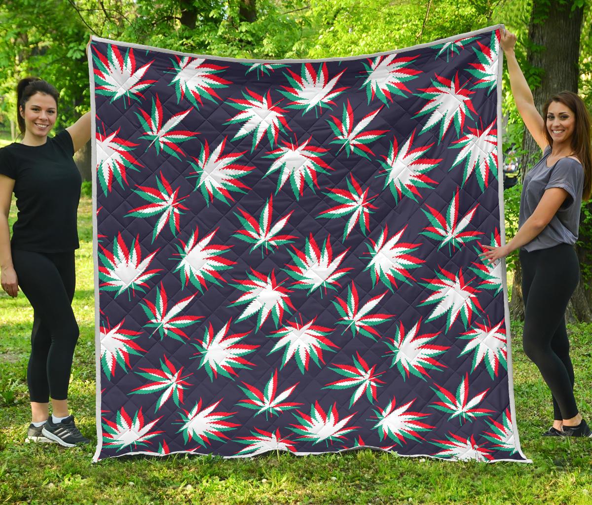 Trippy Hemp Leaves Reggae Pattern Print Quilt