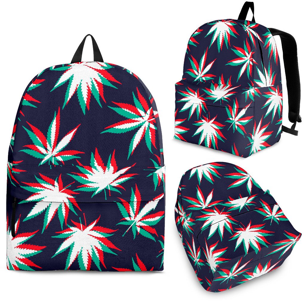 Trippy Hemp Leaves Reggae Pattern Print School Backpack