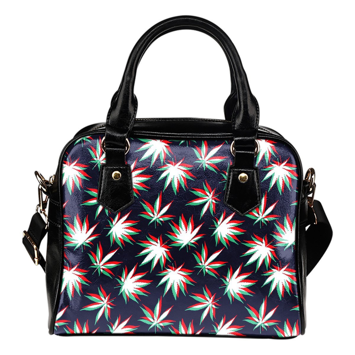 Trippy Hemp Leaves Reggae Pattern Print Shoulder Handbag