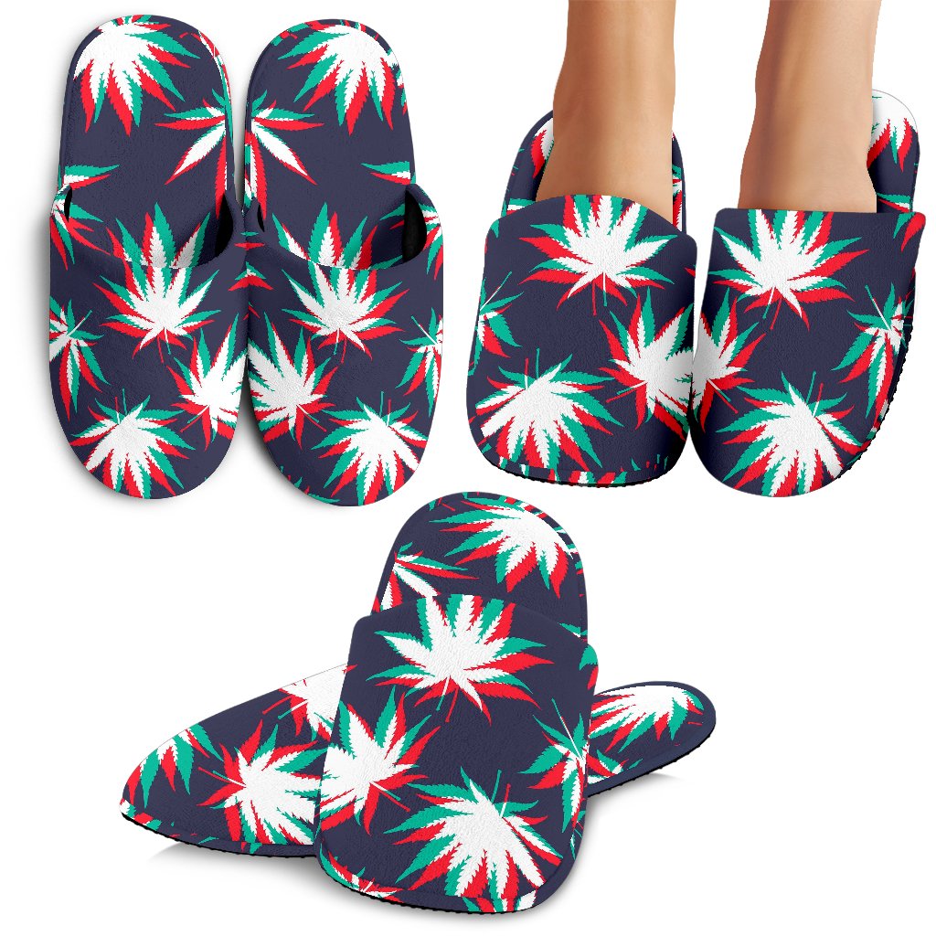 Trippy Hemp Leaves Reggae Pattern Print Slippers