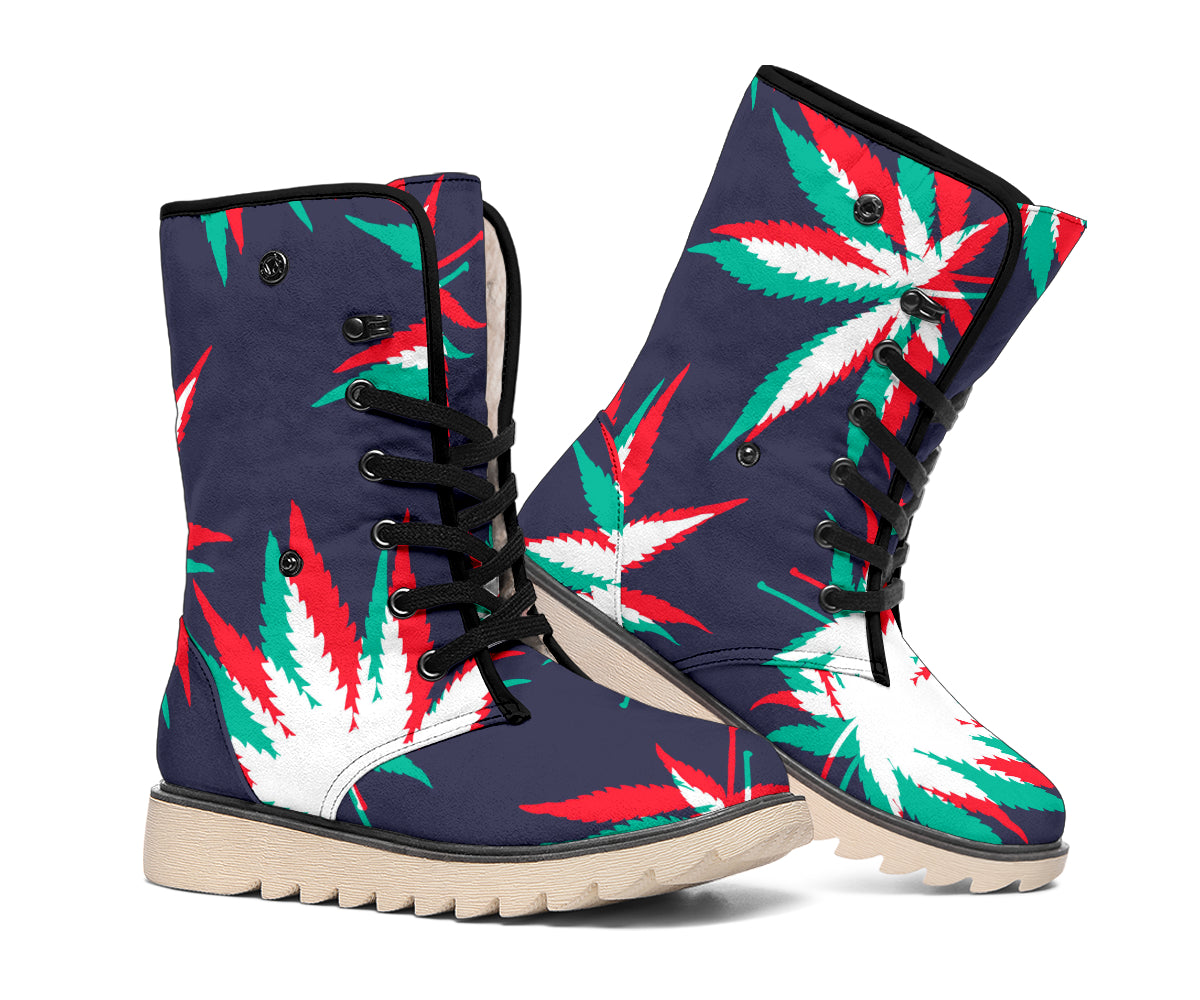 Trippy Hemp Leaves Reggae Pattern Print Winter Boots