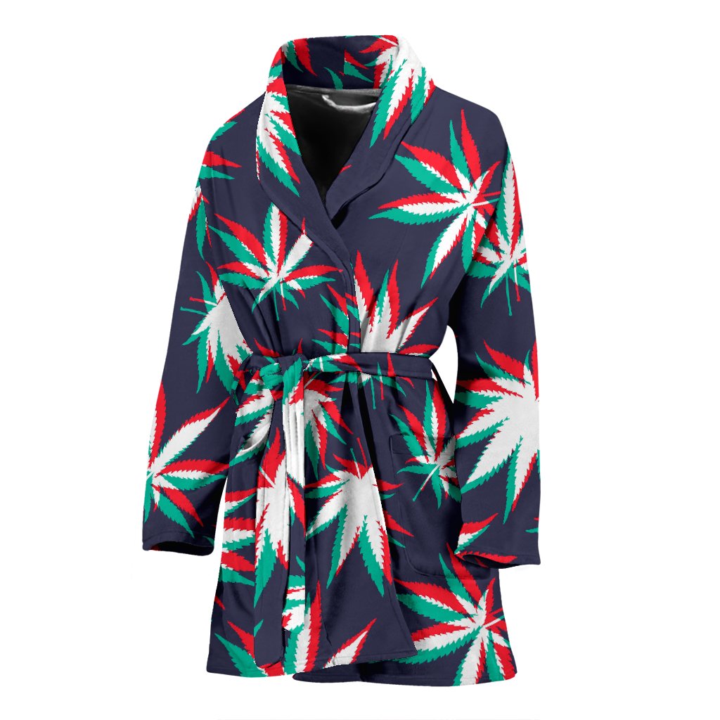 Trippy Hemp Leaves Reggae Pattern Print Women's Bathrobe