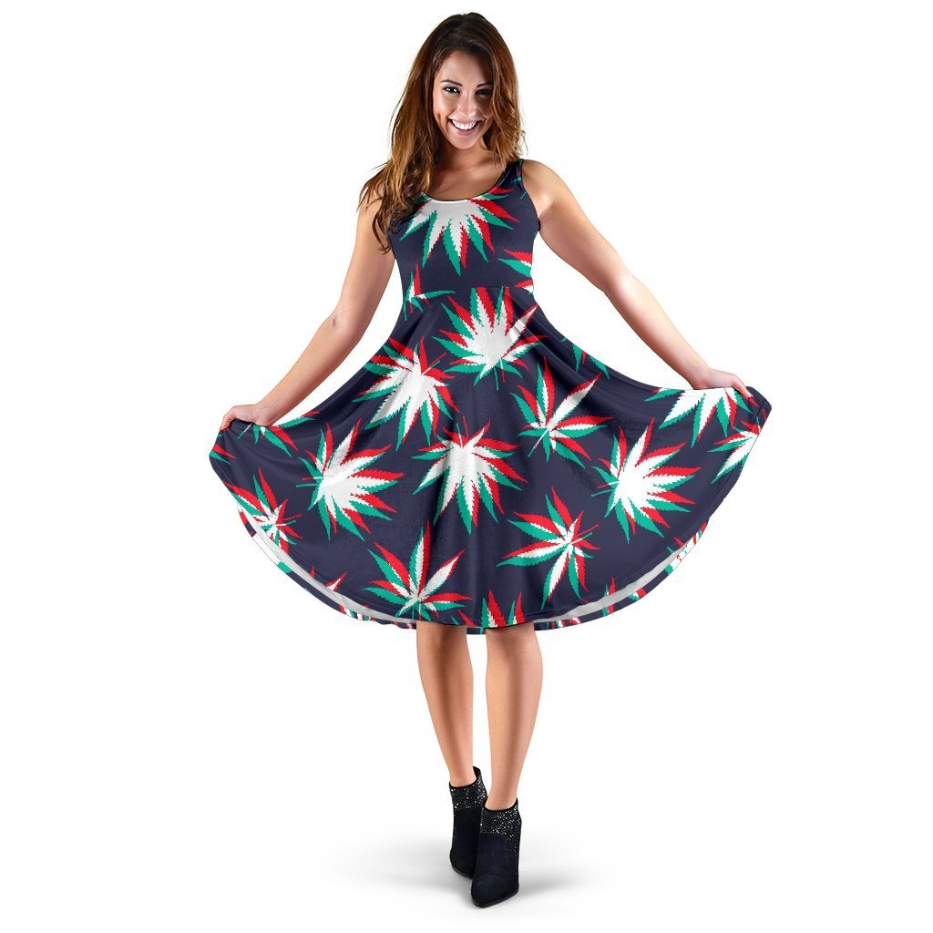 Trippy Hemp Leaves Reggae Pattern Print Women's Dress