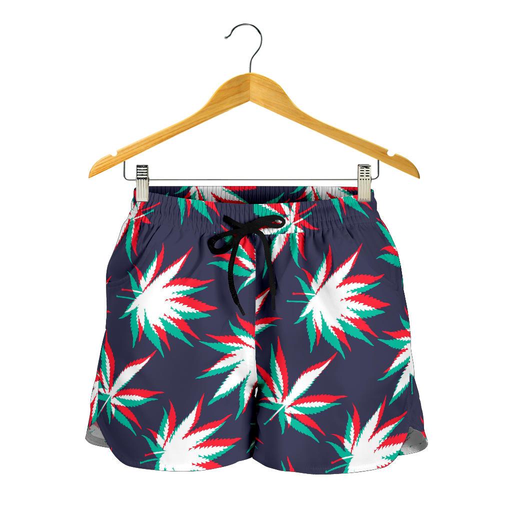 Trippy Hemp Leaves Reggae Pattern Print Women's Shorts