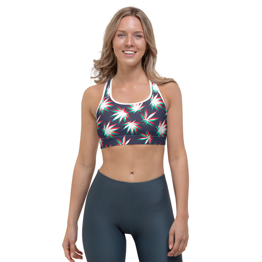 Trippy Hemp Leaves Reggae Pattern Print Women's Sports Bra