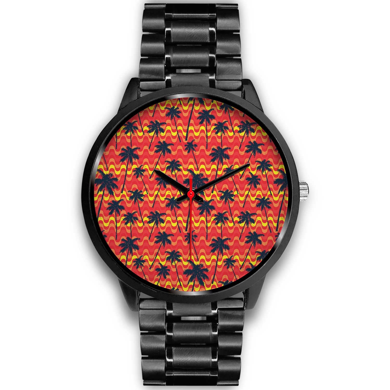 Trippy Palm Tree Pattern Print Black Watch