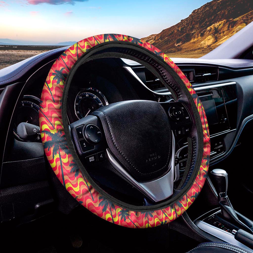 Trippy Palm Tree Pattern Print Car Steering Wheel Cover