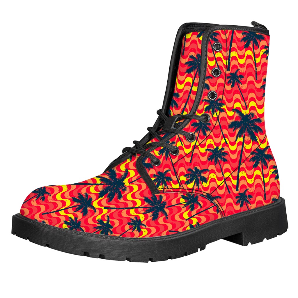 Trippy Palm Tree Pattern Print Leather Boots