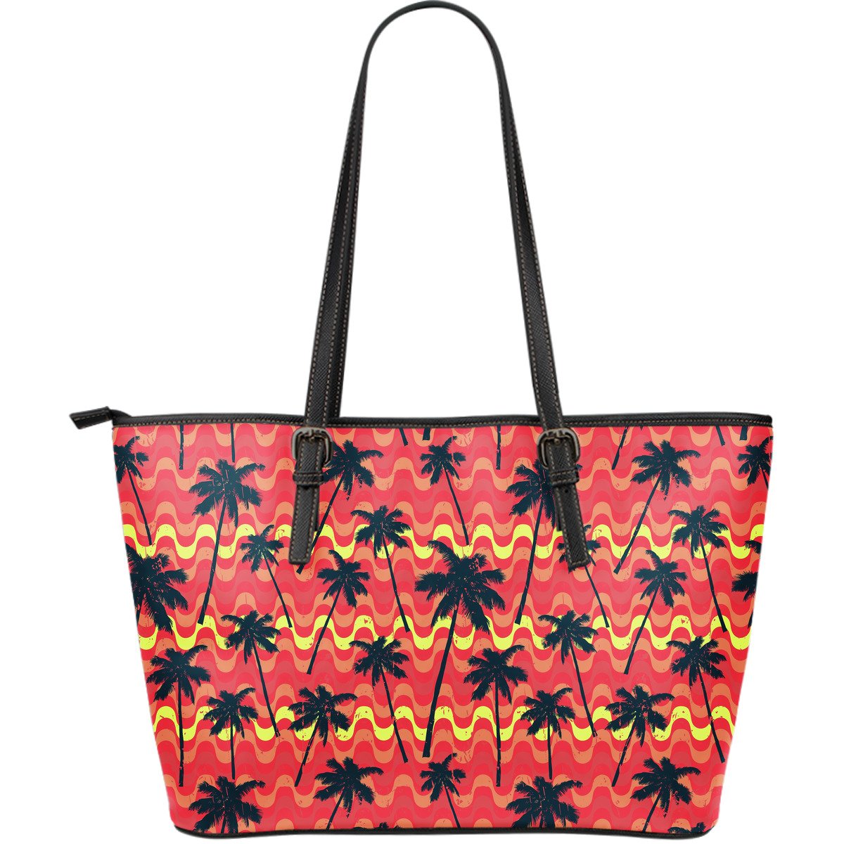 Trippy Palm Tree Pattern Print Leather Tote Bag