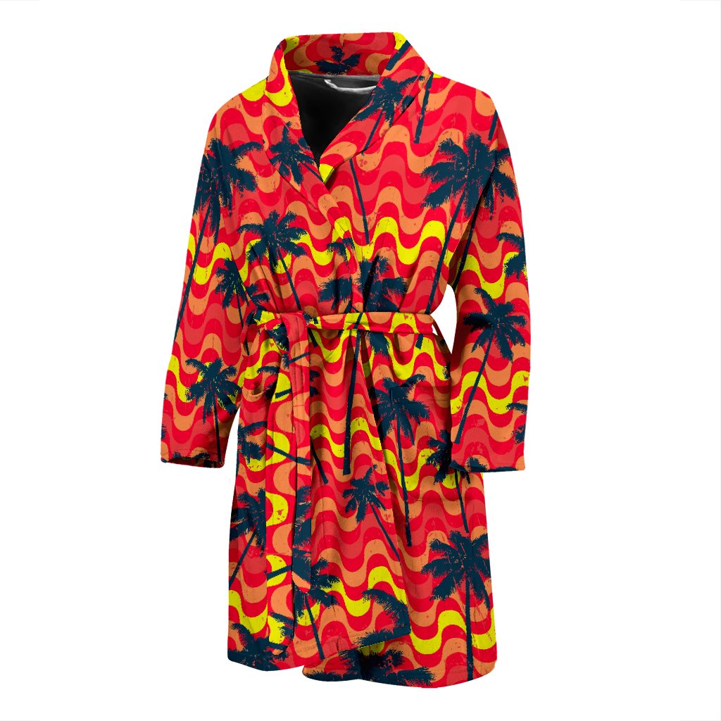 Trippy Palm Tree Pattern Print Men's Bathrobe