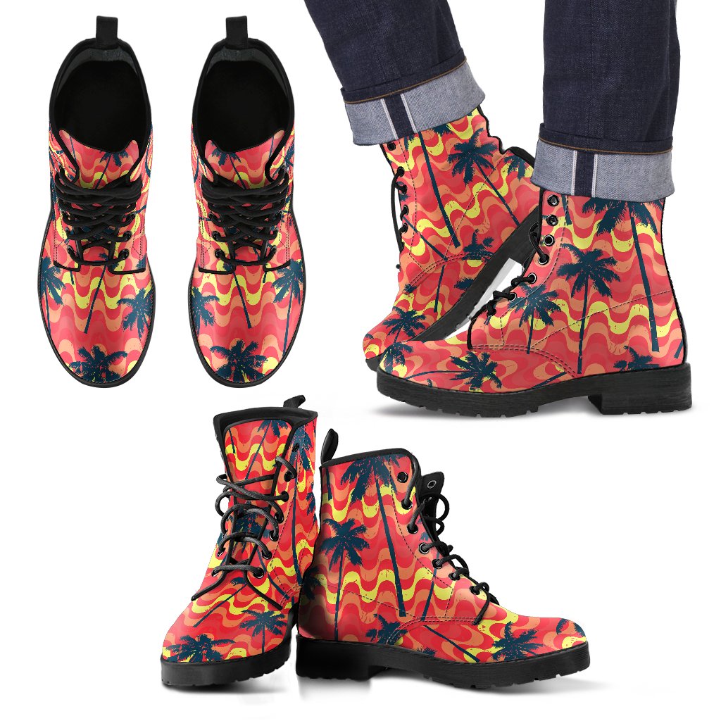 Trippy Palm Tree Pattern Print Men's Boots