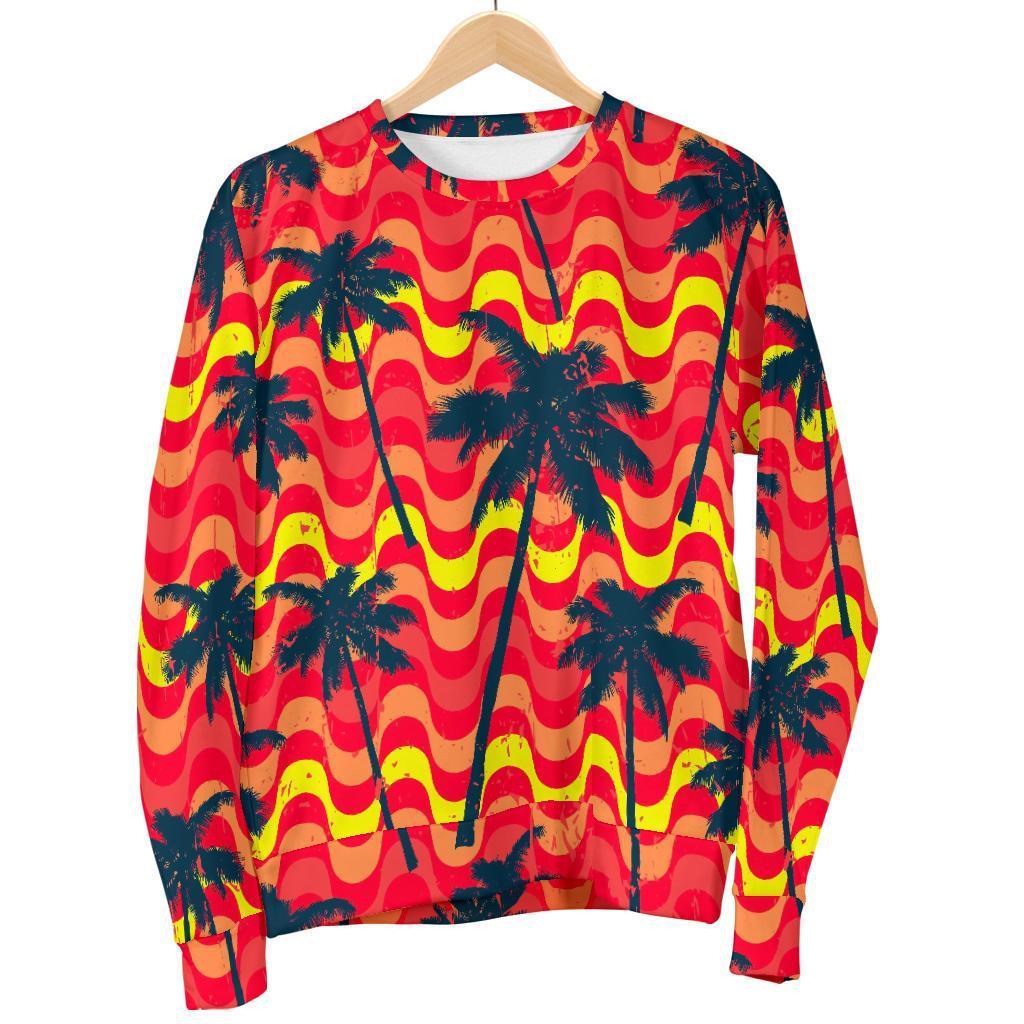 Trippy Palm Tree Pattern Print Men's Crewneck Sweatshirt