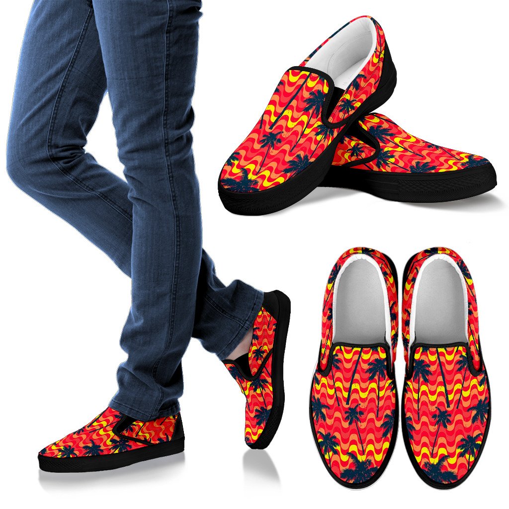 Trippy Palm Tree Pattern Print Men's Slip On Shoes