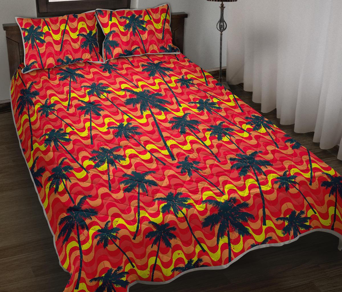 Trippy Palm Tree Pattern Print Quilt Bed Set