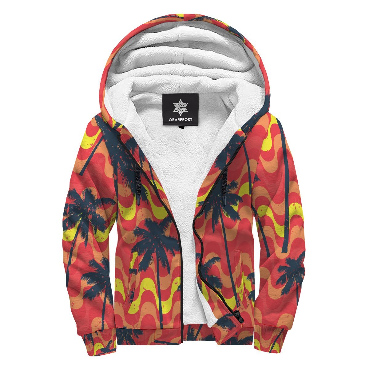 Trippy Palm Tree Pattern Print Sherpa Lined Fleece Hoodie