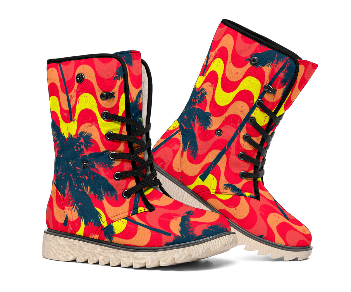 Trippy Palm Tree Pattern Print Winter Boots