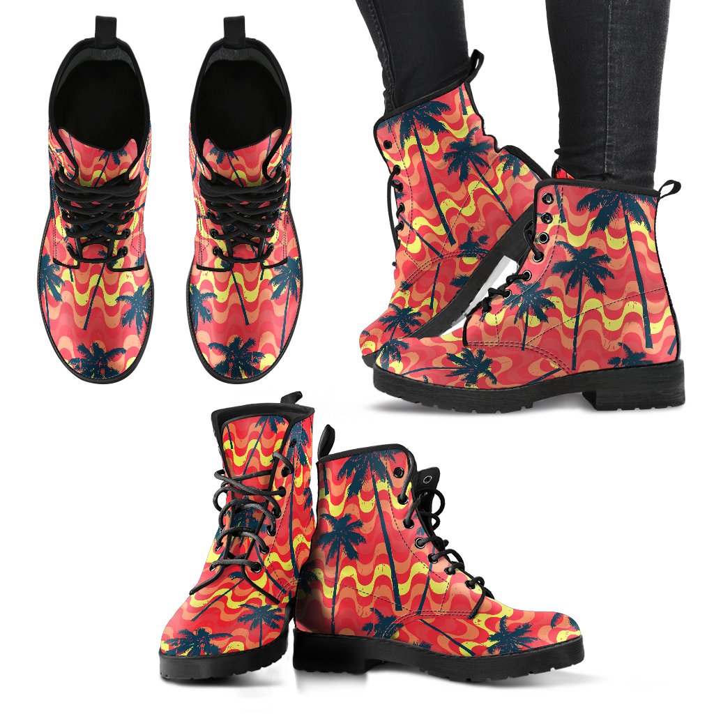 Trippy Palm Tree Pattern Print Women's Boots