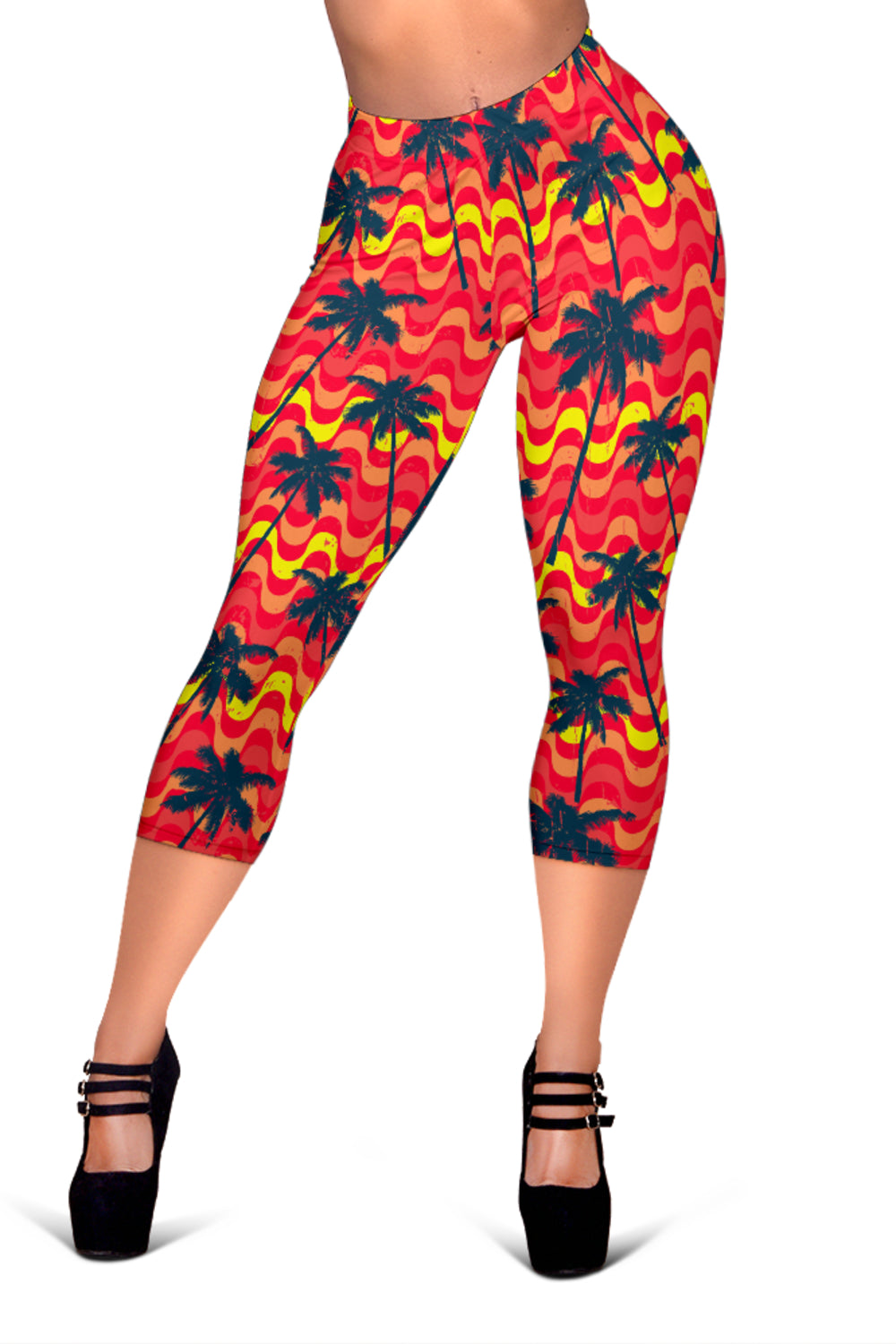 Trippy Palm Tree Pattern Print Women's Capri Leggings