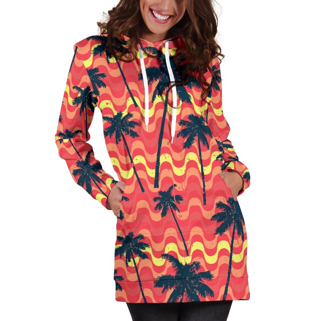 Trippy Palm Tree Pattern Print Women's Pullover Hoodie Dress