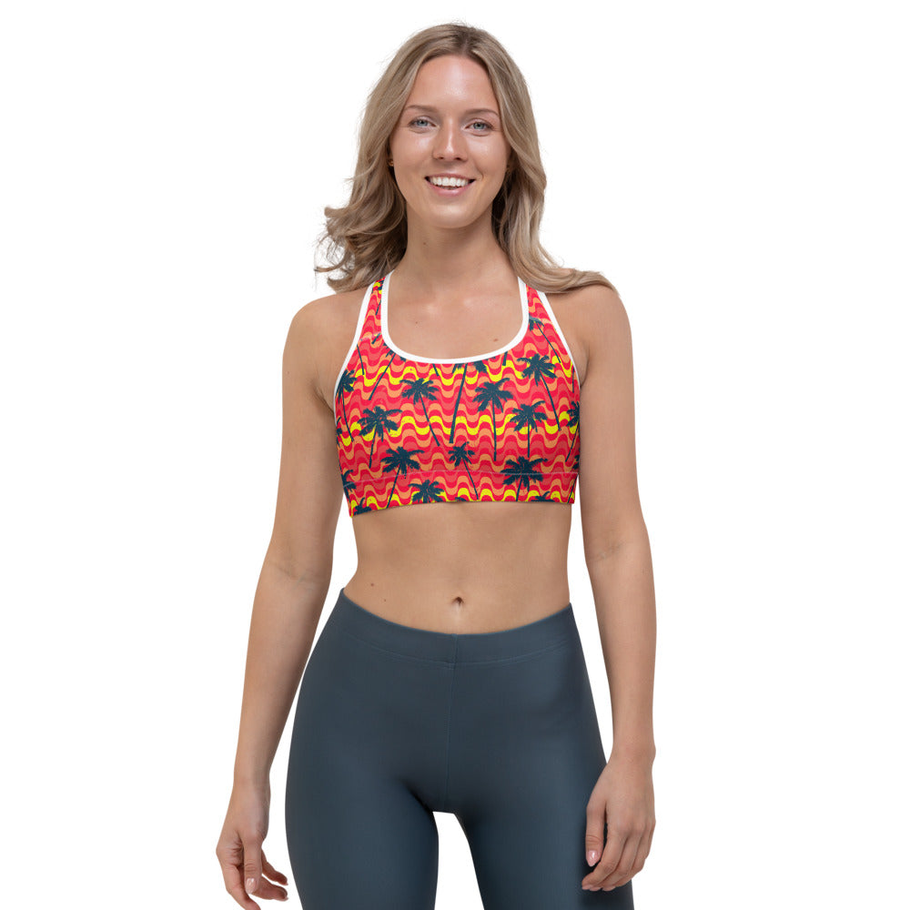 Trippy Palm Tree Pattern Print Women's Sports Bra