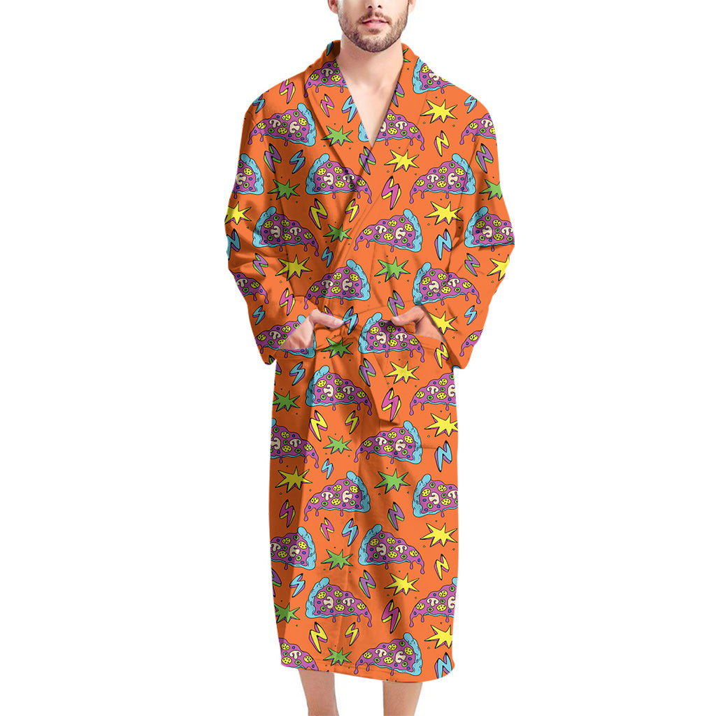 Trippy Pizza Pattern Print Men's Bathrobe