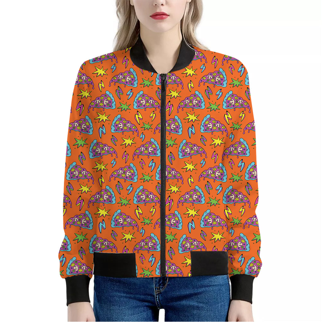 Trippy Pizza Pattern Print Women's Bomber Jacket