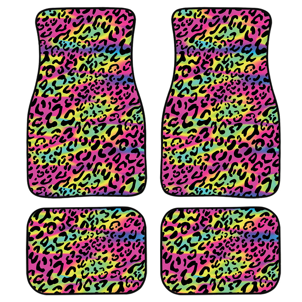 Trippy Psychedelic Leopard Print Front and Back Car Floor Mats