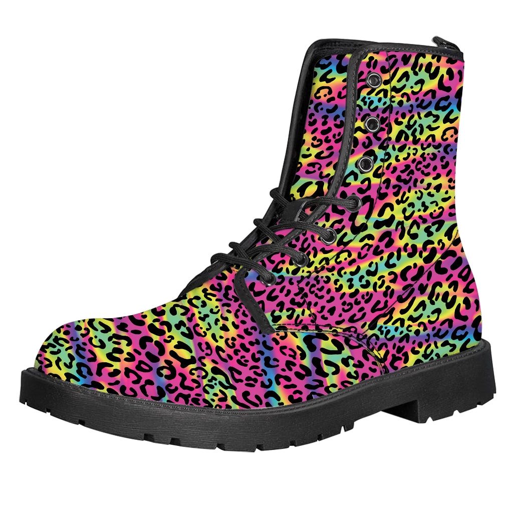 Trippy Psychedelic Leopard Print Leather Boots