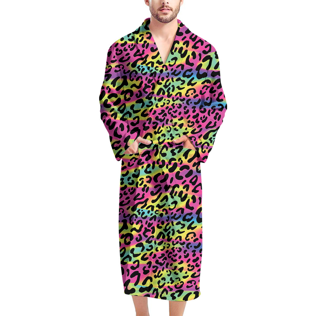 Trippy Psychedelic Leopard Print Men's Bathrobe