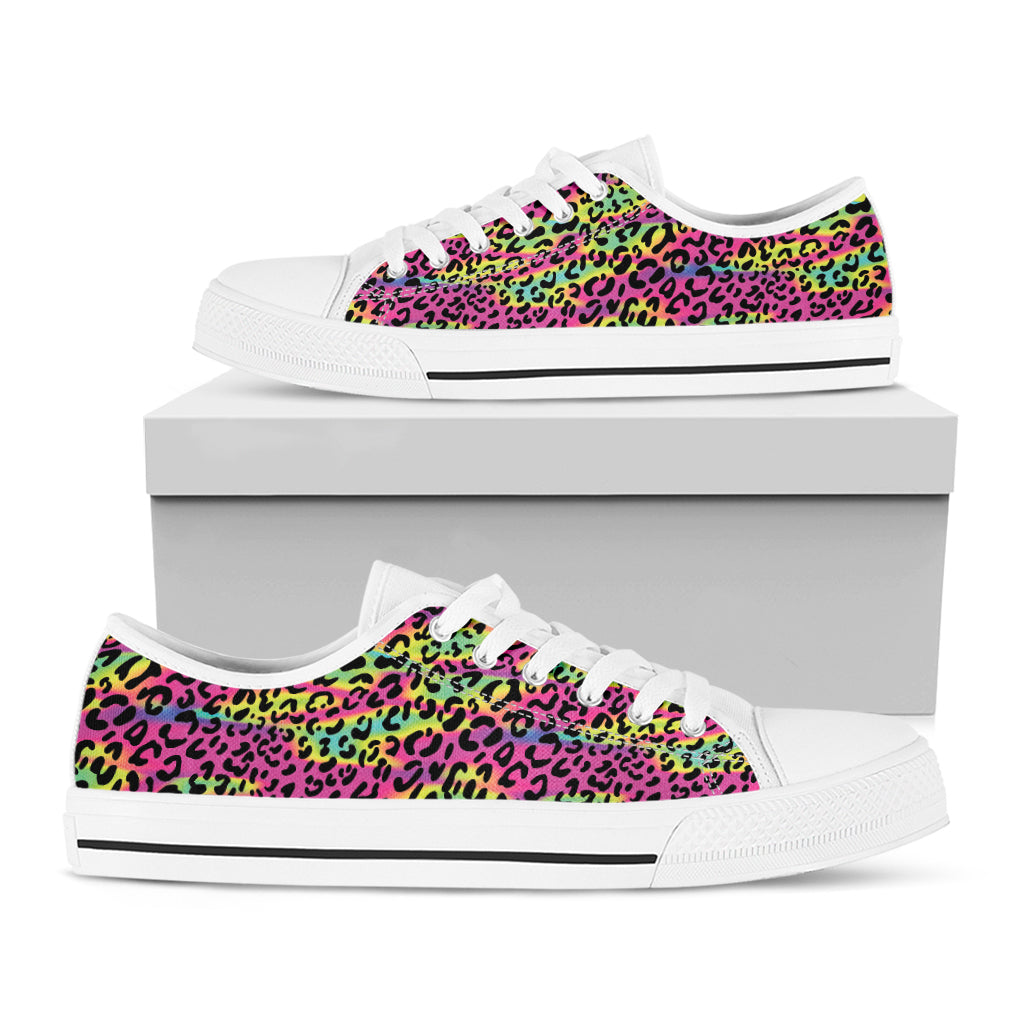 Trippy Psychedelic Leopard Print White Low Top Shoes