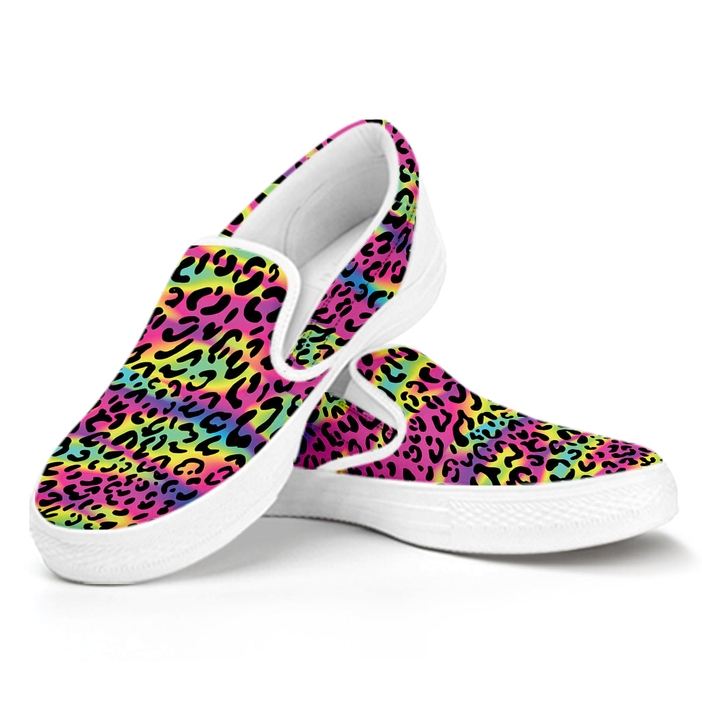 Trippy Psychedelic Leopard Print White Slip On Shoes