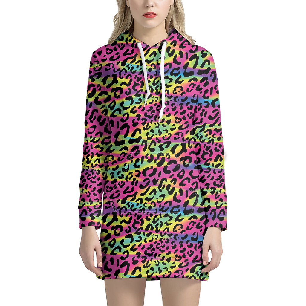 Trippy Psychedelic Leopard Print Women's Pullover Hoodie Dress