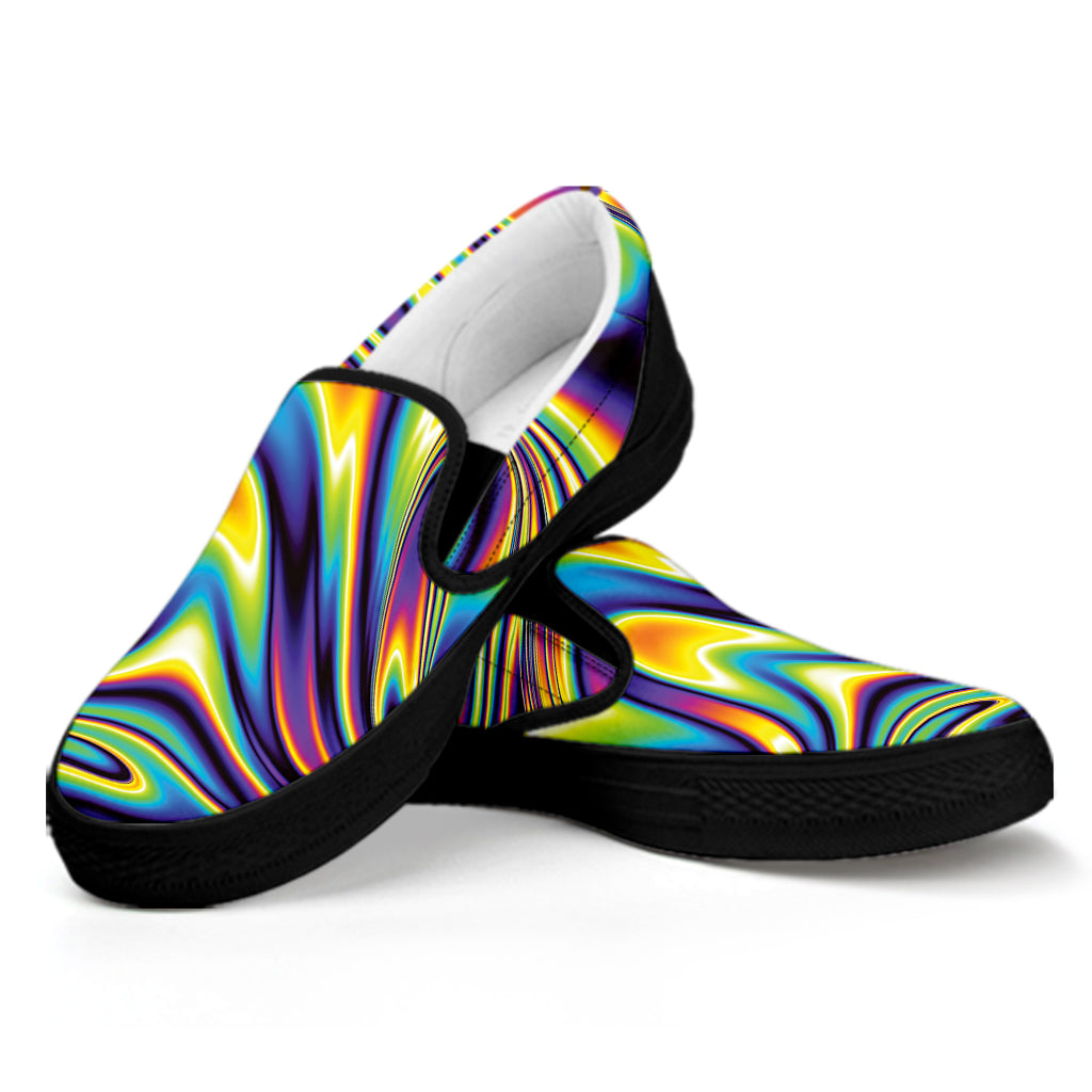 Trippy Rave Print Black Slip On Shoes