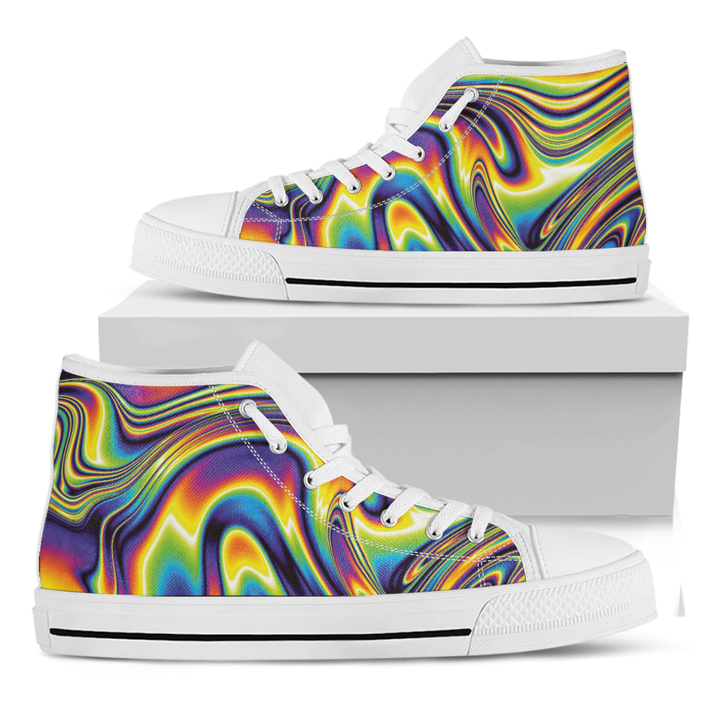 Trippy Rave Print White High Top Shoes