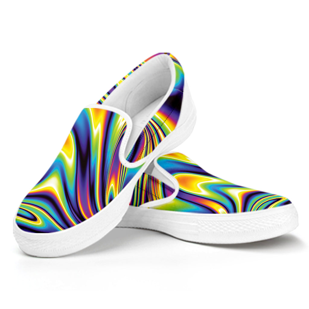 Trippy Rave Print White Slip On Shoes