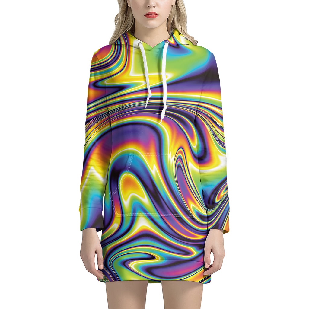 Trippy Rave Print Women's Pullover Hoodie Dress