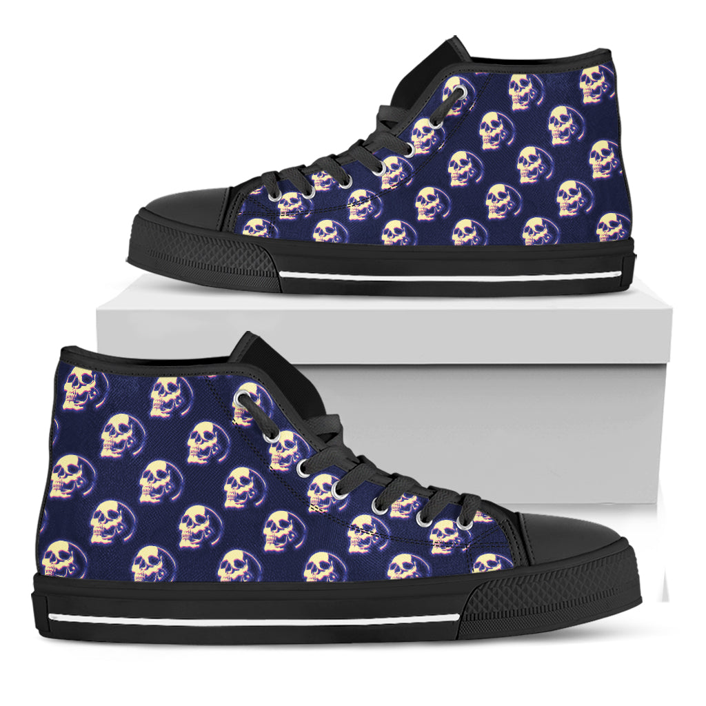 Trippy Skull Pattern Print Black High Top Shoes