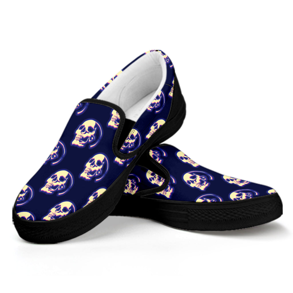 Trippy Skull Pattern Print Black Slip On Shoes