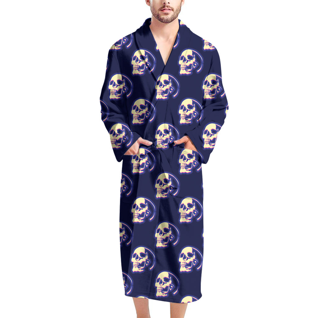 Trippy Skull Pattern Print Men's Bathrobe