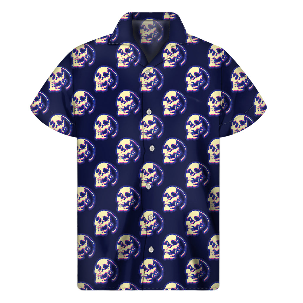 Trippy Skull Pattern Print Men's Short Sleeve Shirt