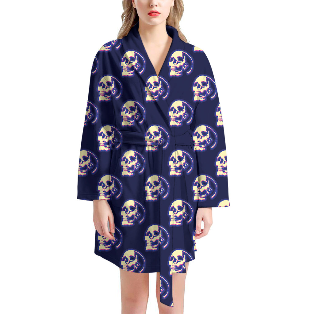 Trippy Skull Pattern Print Women's Bathrobe