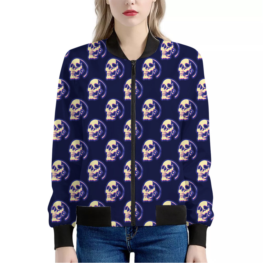 Trippy Skull Pattern Print Women's Bomber Jacket