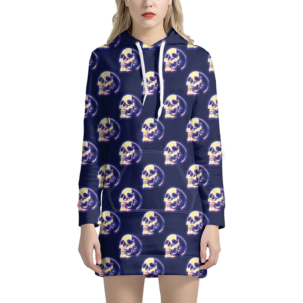 Trippy Skull Pattern Print Women's Pullover Hoodie Dress