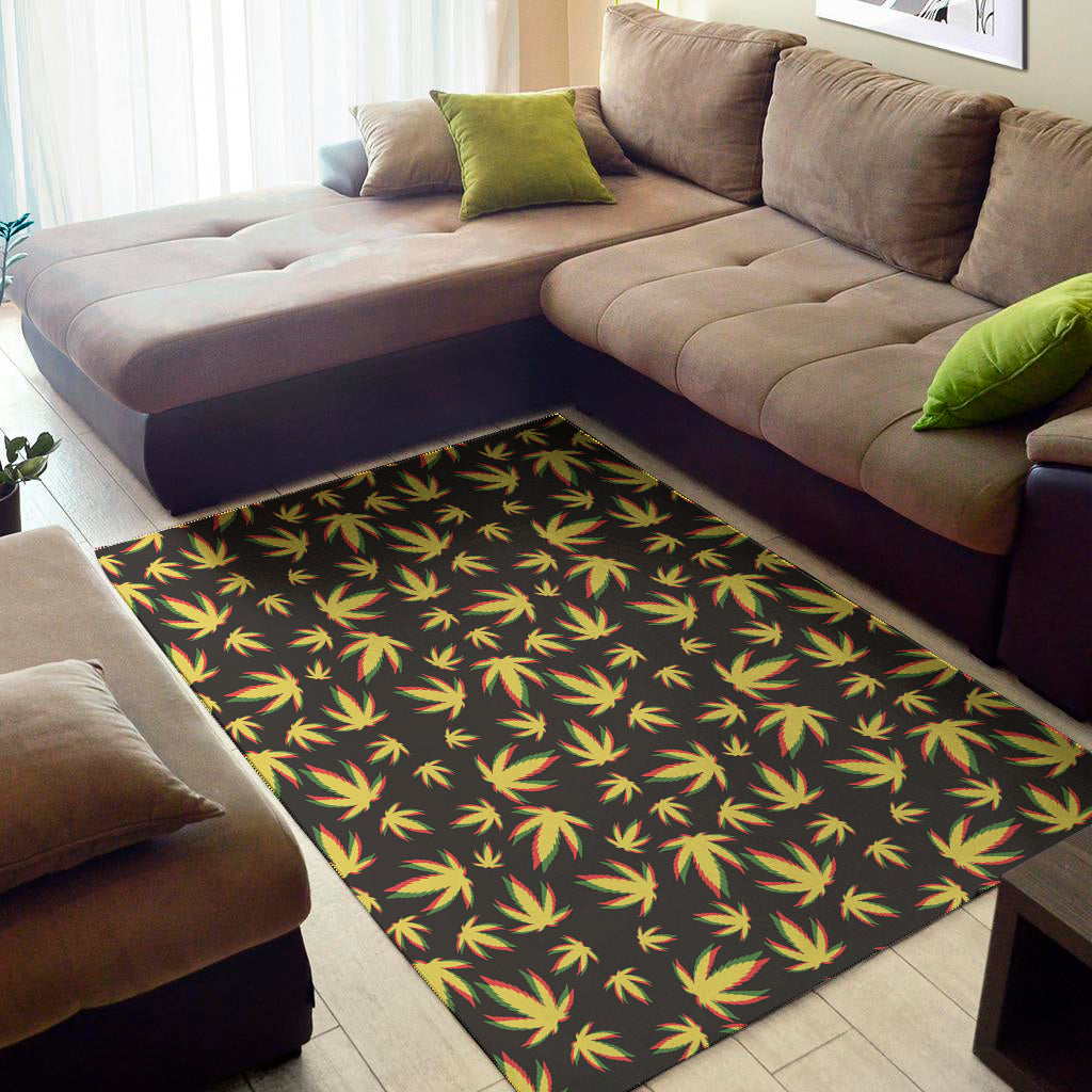 Trippy Weed Leaf Pattern Print Area Rug