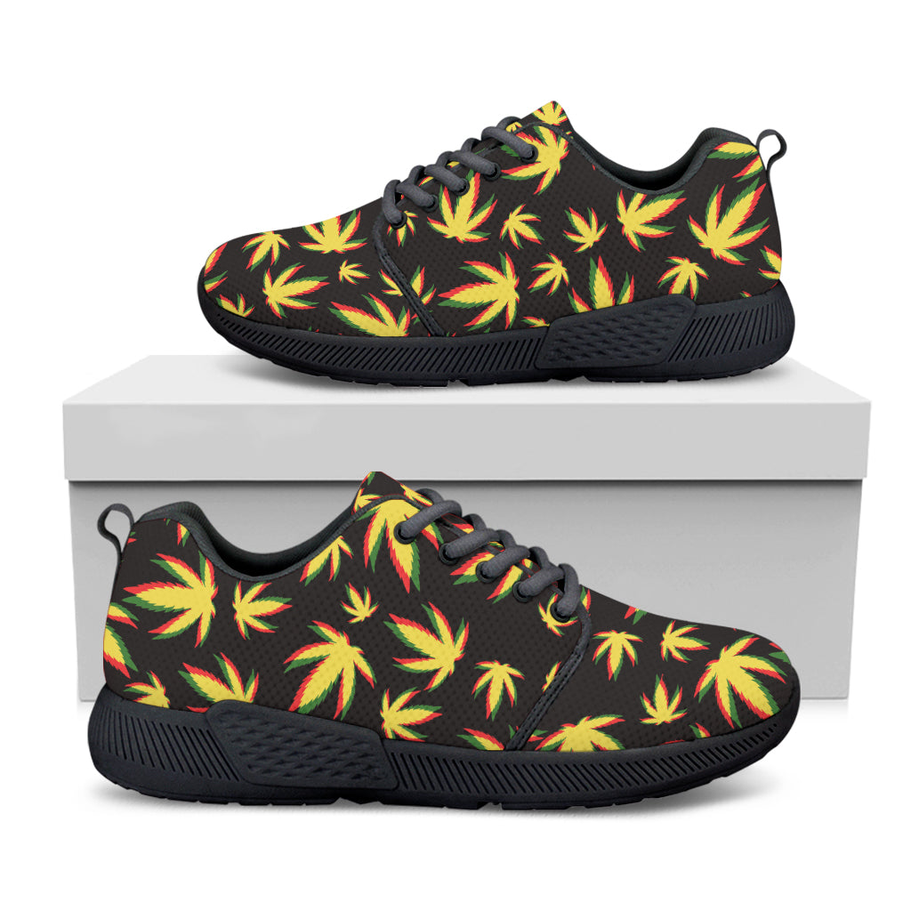 Trippy Weed Leaf Pattern Print Black Athletic Shoes