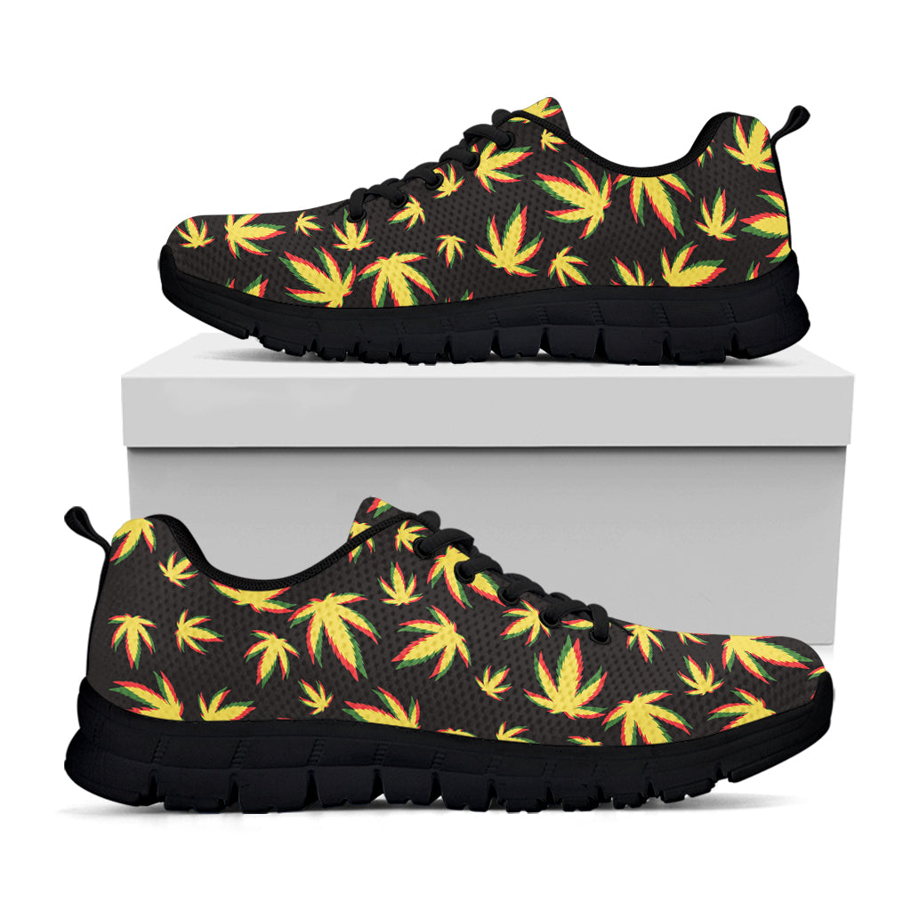 Trippy Weed Leaf Pattern Print Black Sneakers