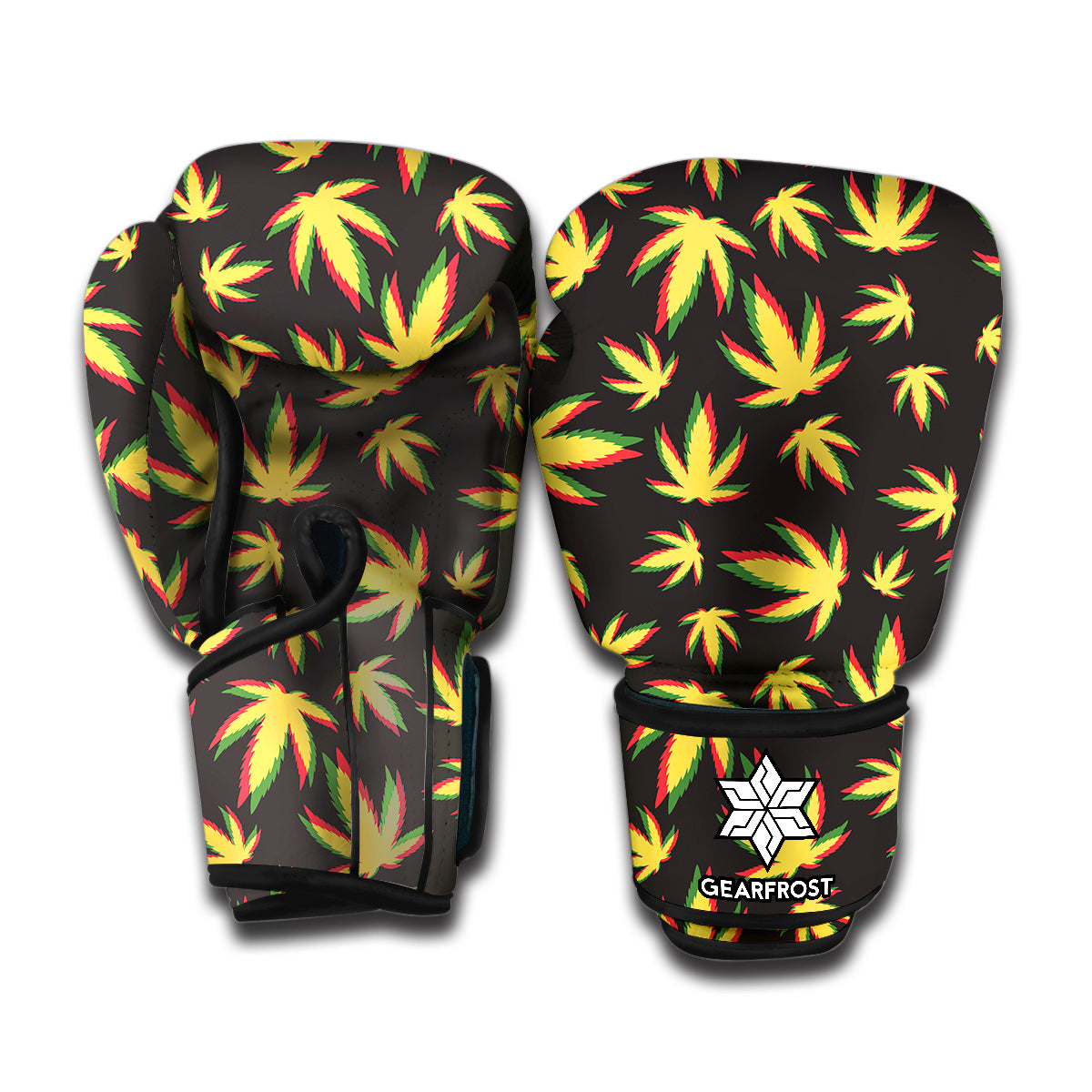 Trippy Weed Leaf Pattern Print Boxing Gloves