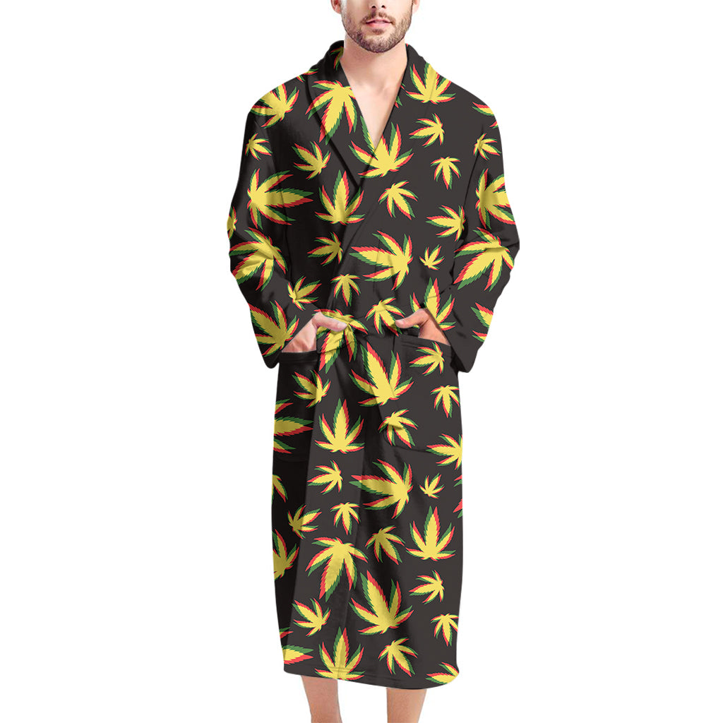 Trippy Weed Leaf Pattern Print Men's Bathrobe